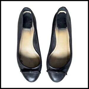 Christian Dior Black Leather Bow Ballet Flats 38 D Made in Italy